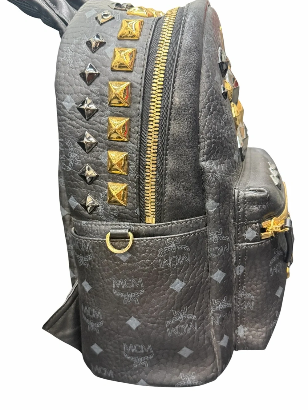MCM Logogram Visetos Black Leather Backpack